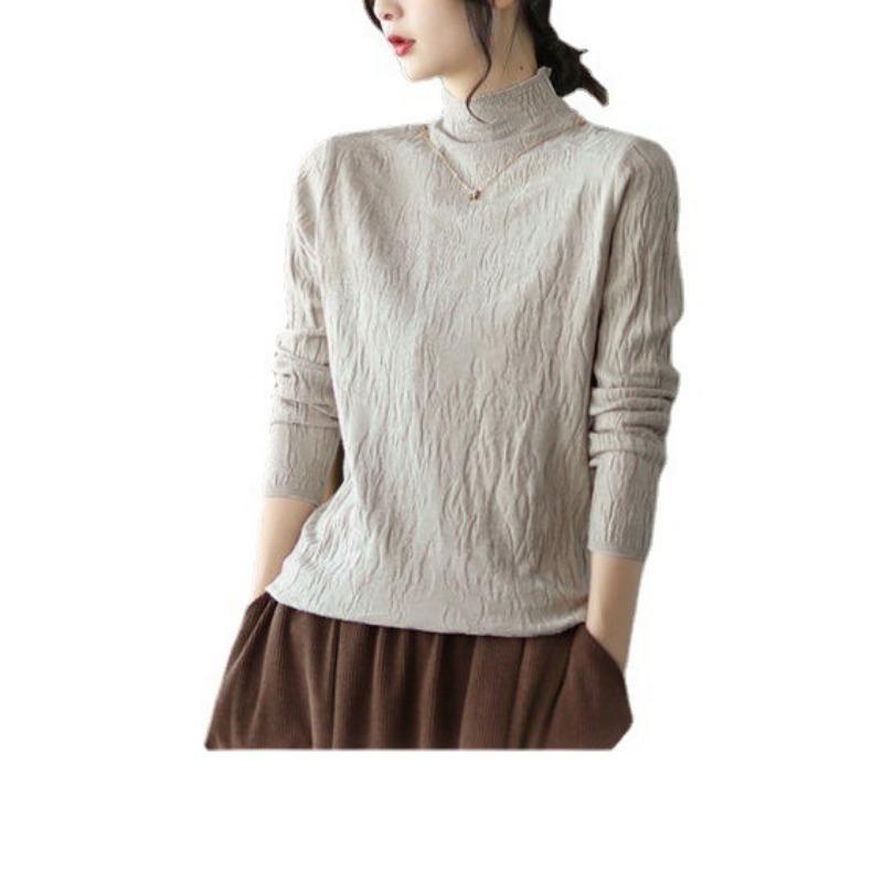 Winter new long-sleeved knitted sweater top white semi-turtleneck bottoming shirt women's inner autumn and winter sweater