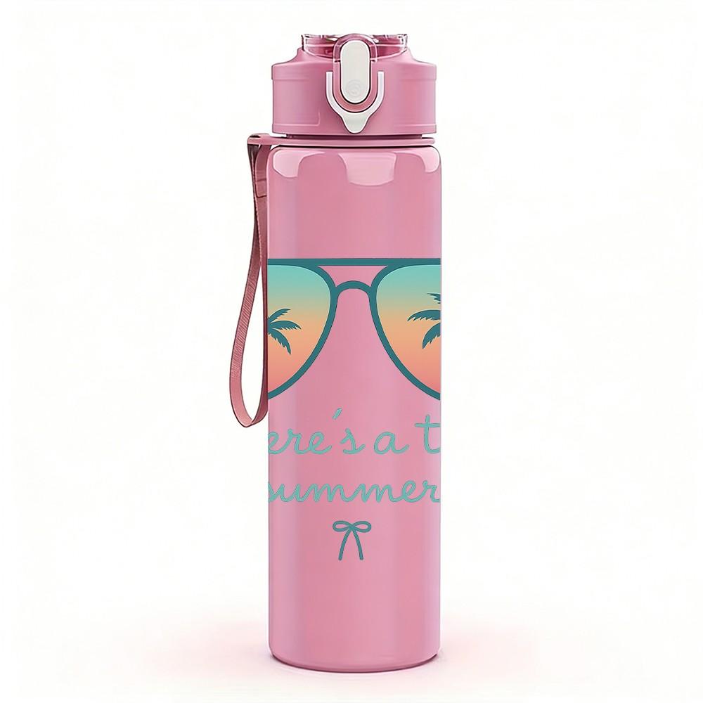 1PC Beach Sunglasses Slogan 750ml Color Plastic Sports Water Bottle Leakproof Flip Straw Lid Suitable for Sports Office Home Use