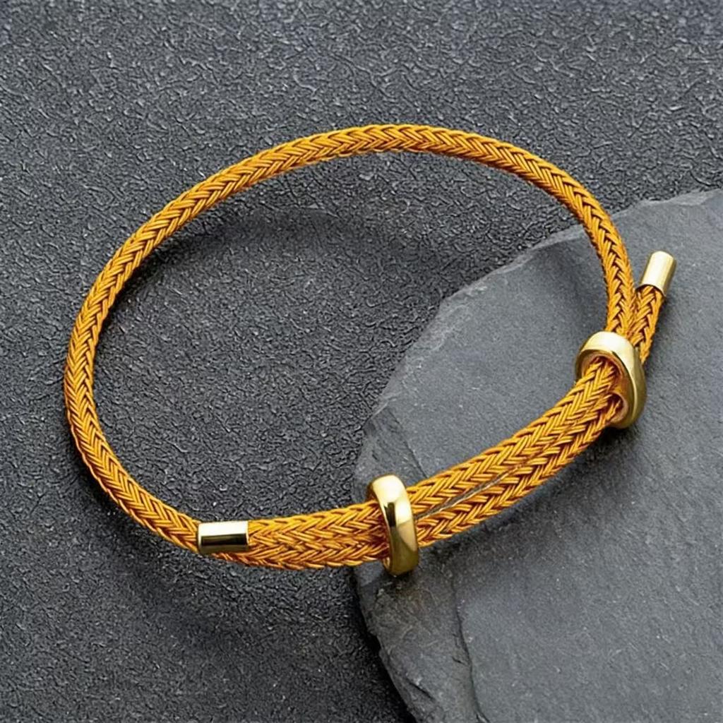 DIY Couple Bangles Adjustable Gold Plated Stainless Steel Buckle Lucky Red Woven Wire Rope Bracelets for Men Women Gifts