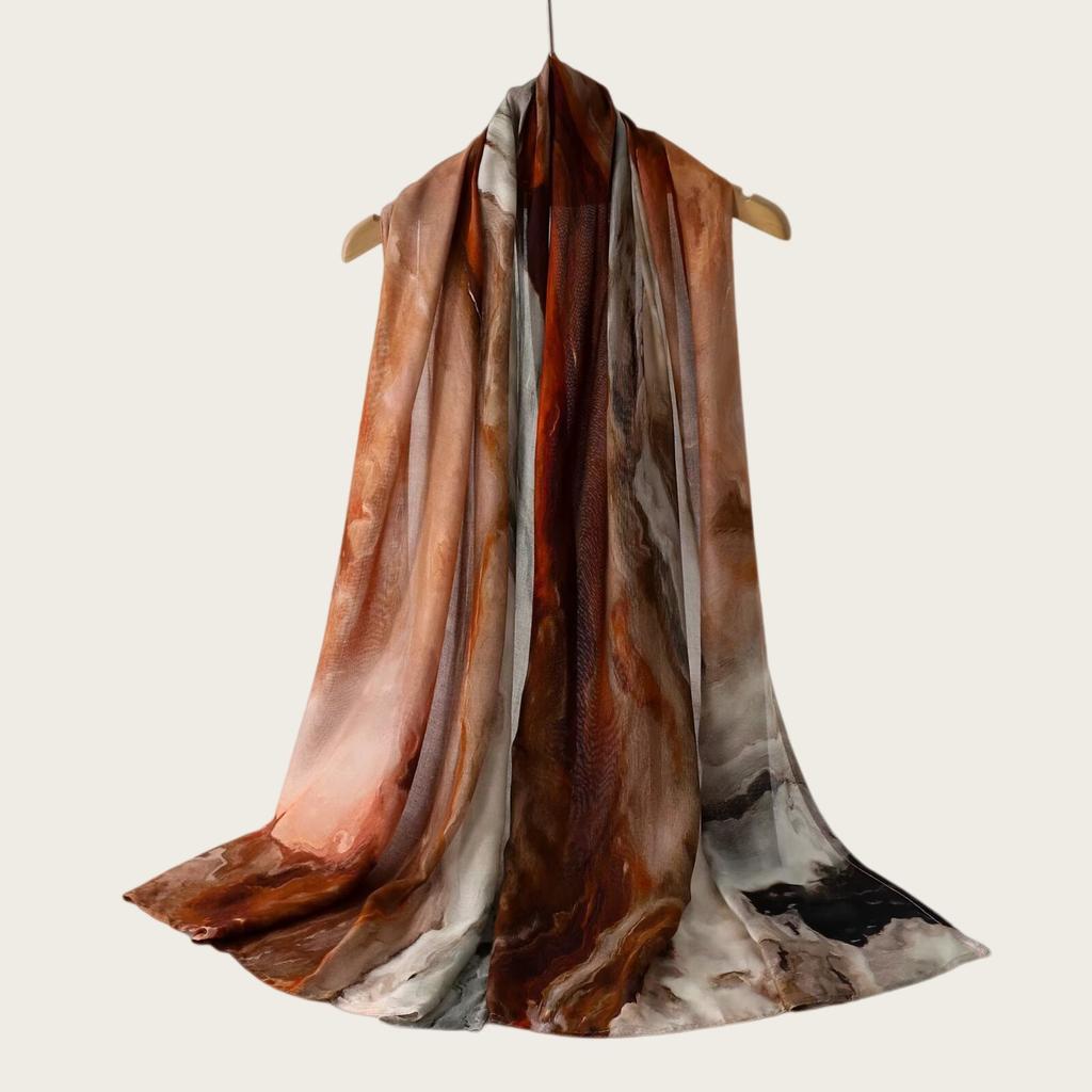 New high-quality double-needle human cotton scarf casual versatile bag headscarf watercolor gradual change color striped long scarf