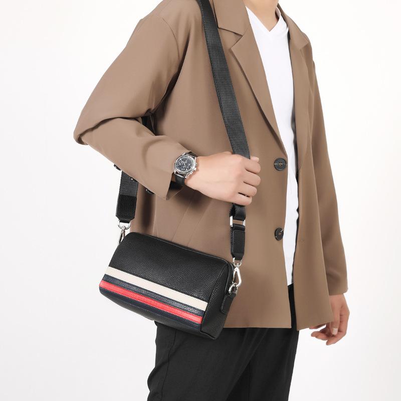 Shoulder Bag Men's Crossbody Bag Head Layer Cowhide Business Casual Fashion Color Contrast Genuine Leather Large Capacity Men's Bag