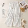 White Hollow Lace Embroidery Wide-Leg Pants with Drawstring - Women's Loose Fit