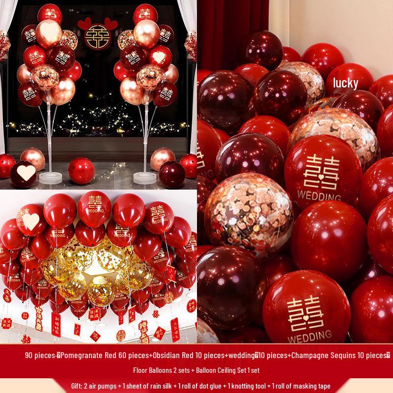 Da Li Red Wedding Balloons - Engagement & Wedding Decoration Supplies with Double Happiness Theme