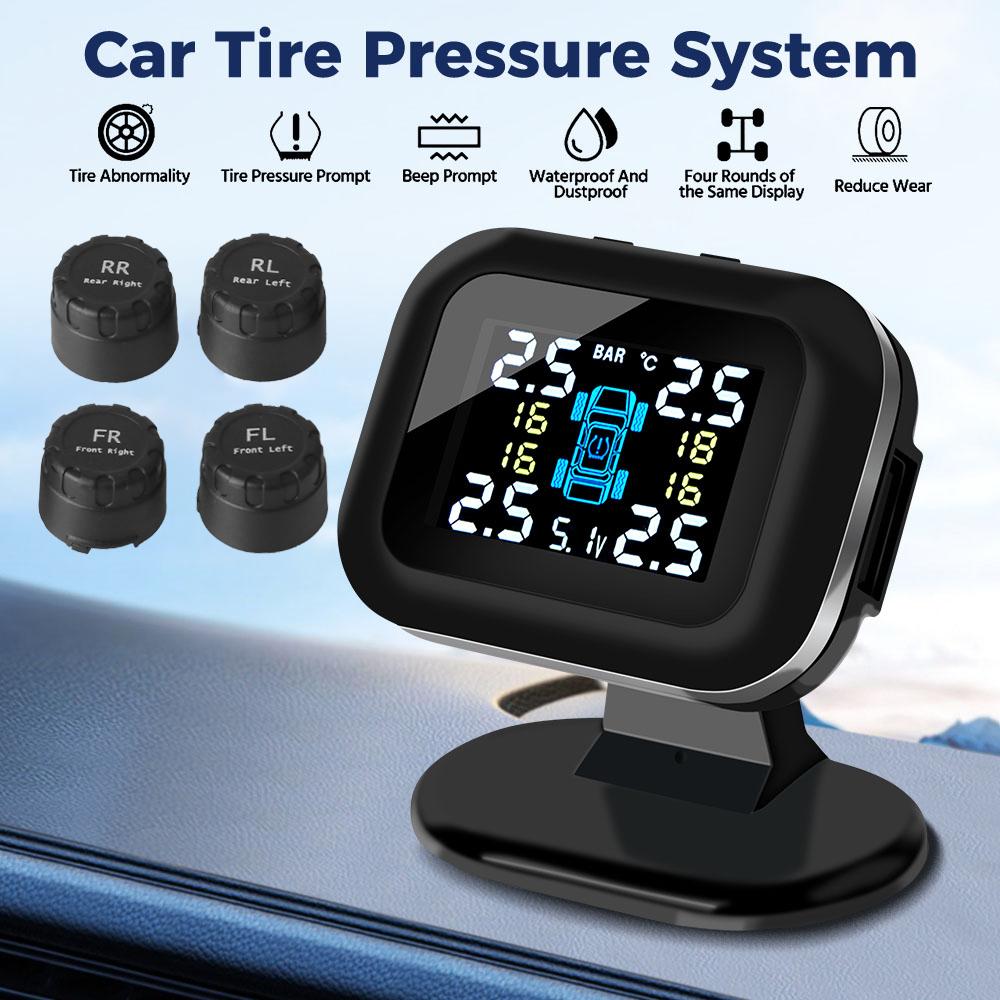 LCD Display Wireless Mini Car Tire Pressure Monitoring System Auto Security Alarm Systems With 4 Pcs External Sensor