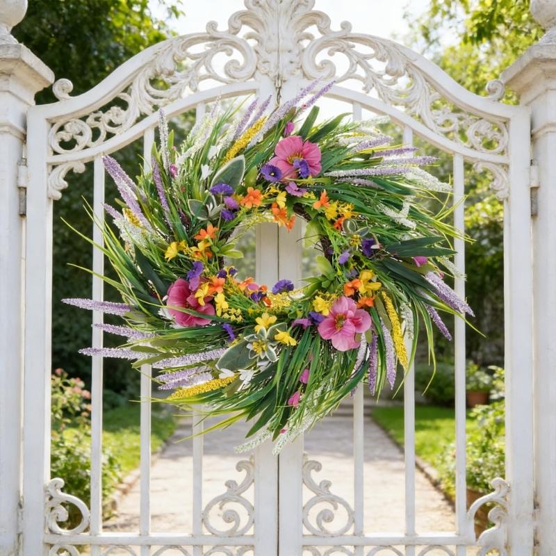 Spring Wreath for Front Door 22'' Artificial Flower Wreath for Wall Wedding Party Home Decorations for Indoor Outdoor