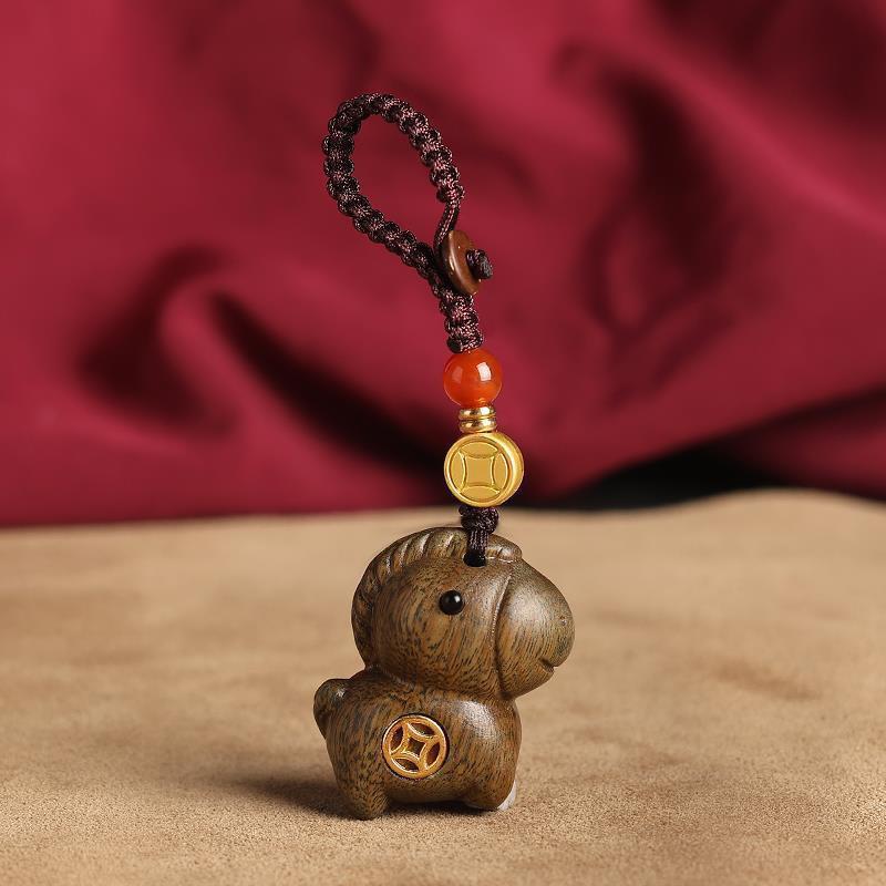 Sandalwood Zodiac Horse Carriage Keychain and Pendant