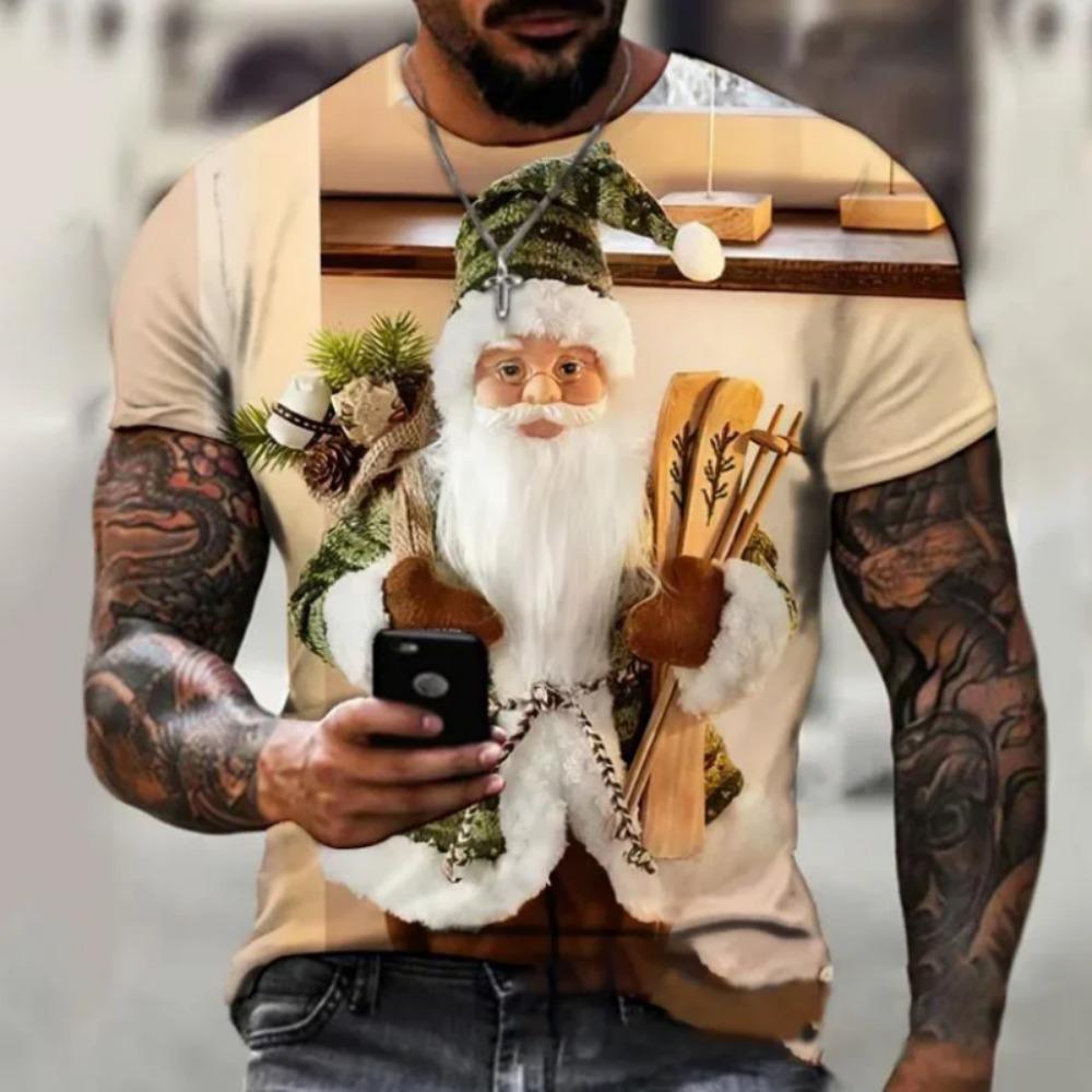 Funny Santa Claus Graphic T Shirts Fashion 3D Print Men's T-Shirts Hip Hop Trend X'mas Clothing Casual O-neck Short Sleeve Tops