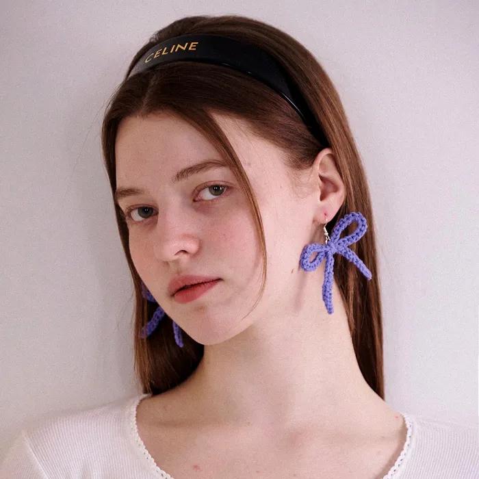 No.201 / Ribbon Crochet Earrings (Silver 925) _ Purple