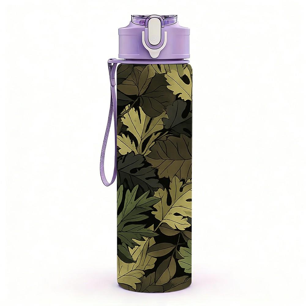 1PC Dark Camouflage Leaf Texture Print 750ml Color Plastic Sports Water Bottle Leakproof Flip Straw Lid Suitable for Sports Office Home Use