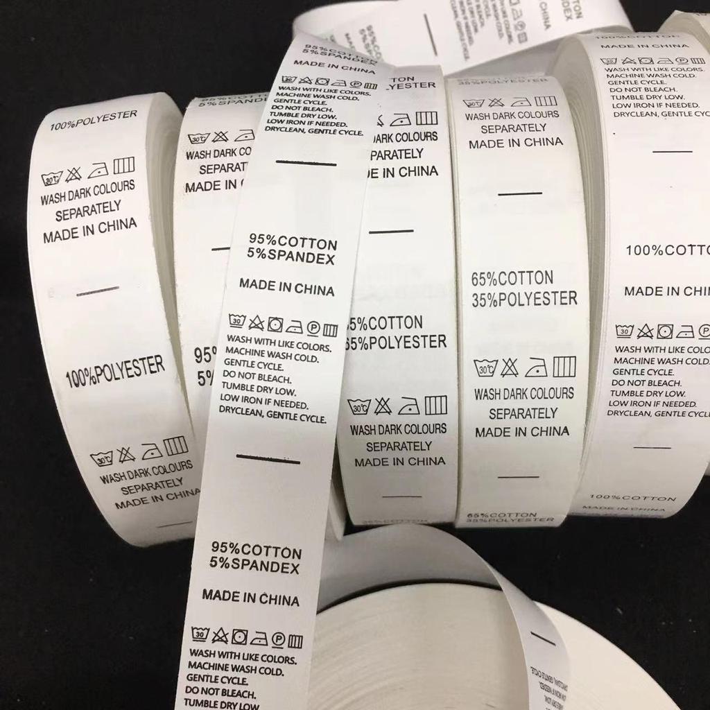 Pre-made Synthetic Tapes and Labels: Clothing Wash Labels, Ingredient Labels, Bilingual Wash Labels, and Printed Labels.