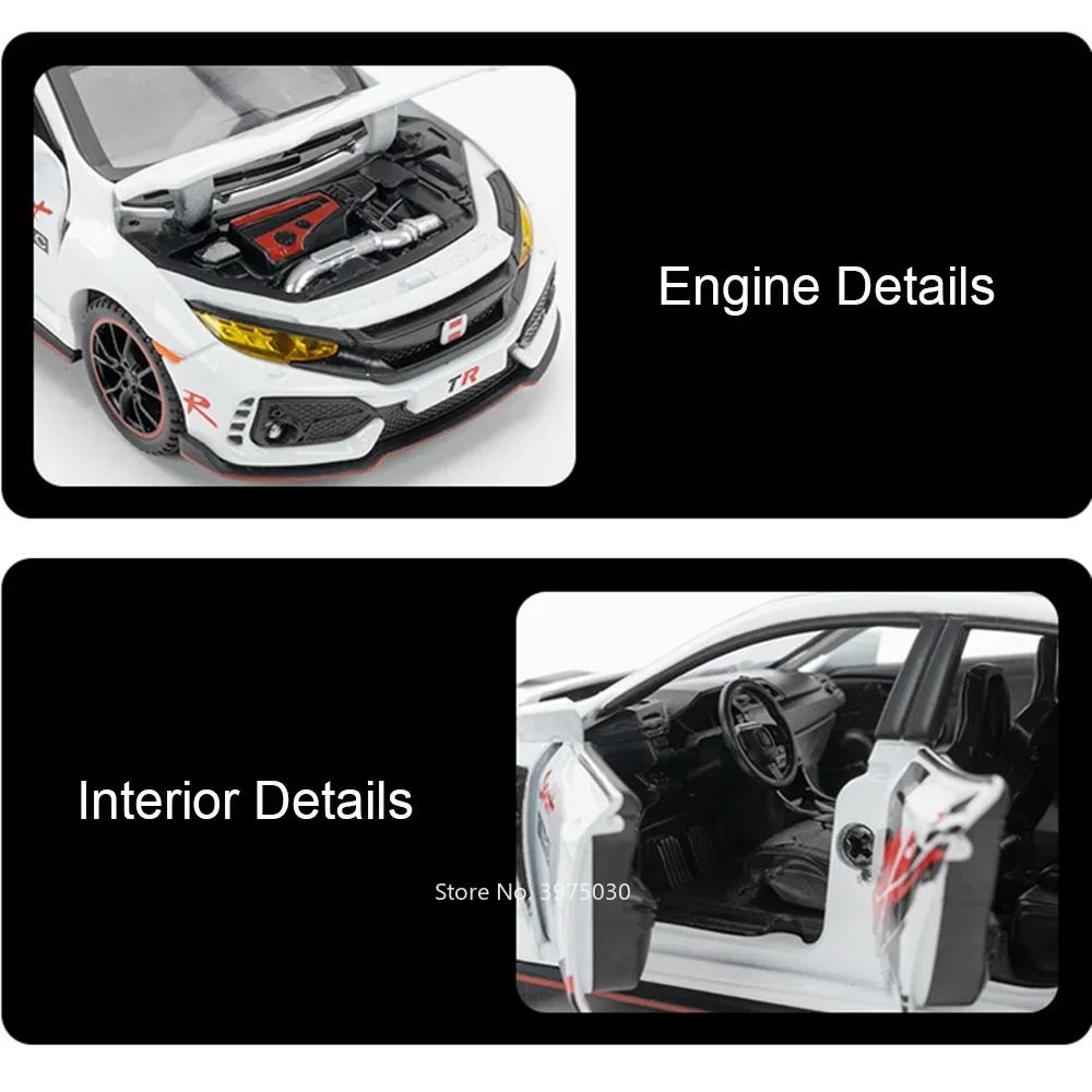 1/32 Alloy Diecast Honda Civic TYPE-R Sport Car Model Toy with d Light Music Wheel Pull Back Vehicle Toys Gifts for Boy Collection