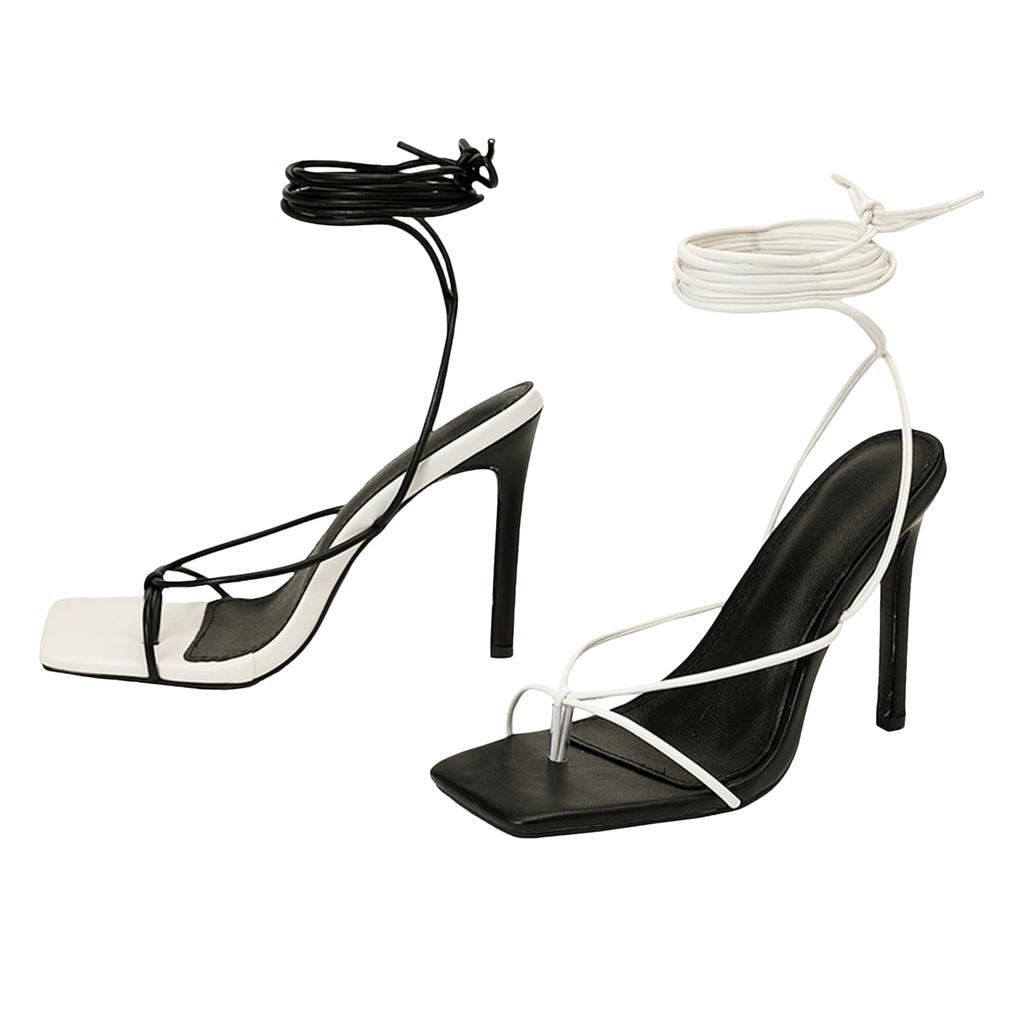 Dames Chic Veterschoenen met Hoge Hakken Vierkante Slippers Hoge Hakken Strappy Feest Schoenen Luxe Temperament Schoen Nieuwe Chalas Mujer