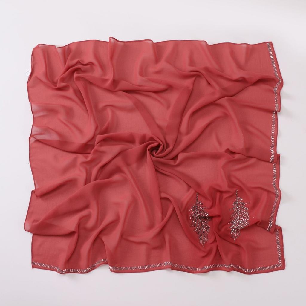 90Cm Luxury Rhinestone Feather Square Bubble Chiffon Instant Hijabs Shawls Lady High Quality Wrap Bufandas Ramadan Muslim Sjaal