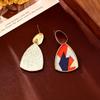 Maillard Coffee Enamel Drop Earrings - Vintage Hong Kong Style, High-End Fabric Pendants for Fall & Winter