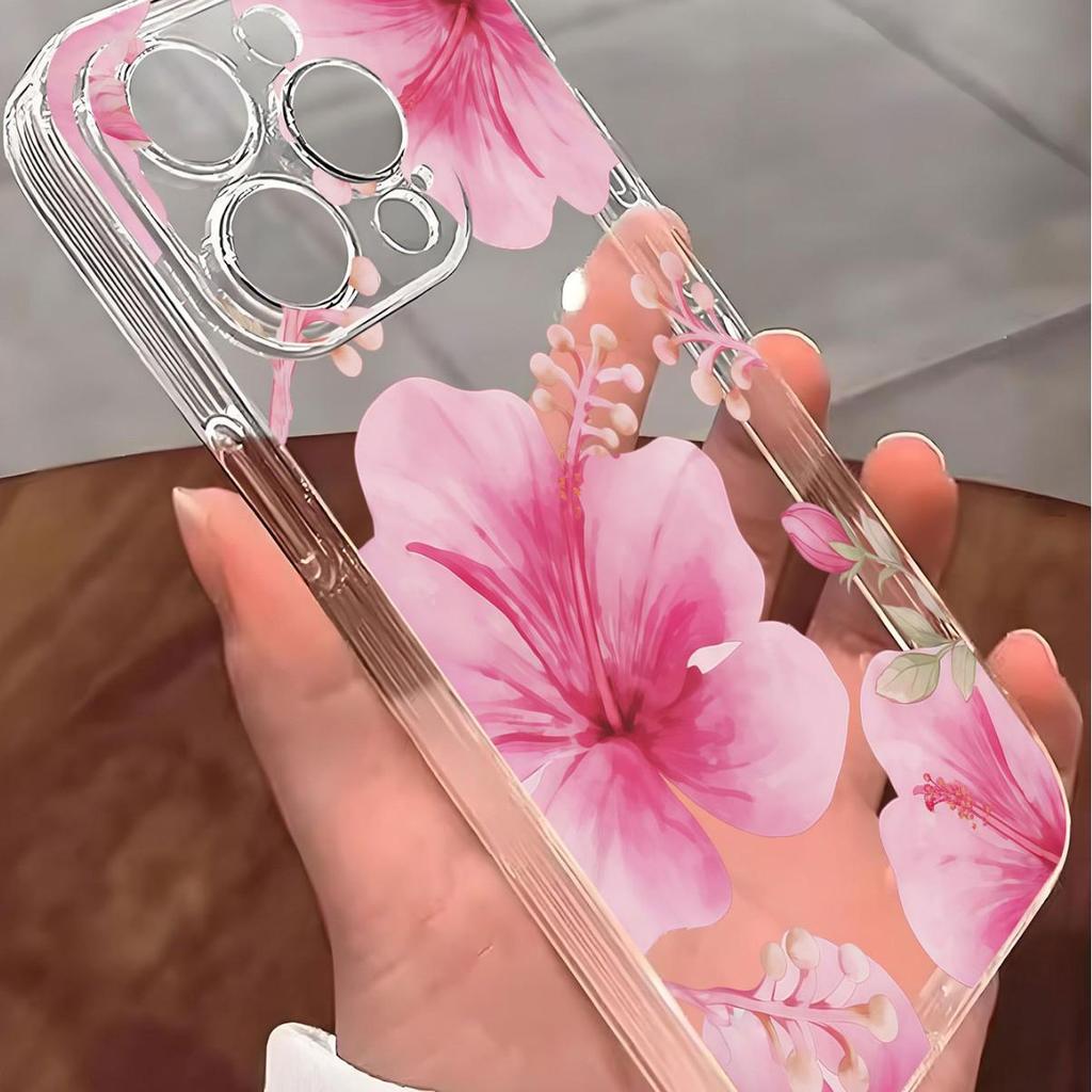 Pink Peach Blossom Anti-Drop Clear Case for iPhone 12/14/15/16/17 Pro Max