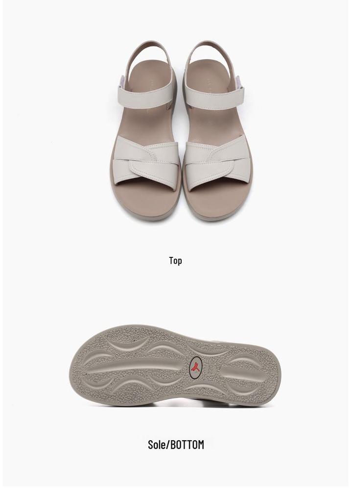 Red Dragonfly Women's Summer Casual Genuine Leather Sandals - Soft Sole Flat Bottom for Middle-Aged and Elderly.