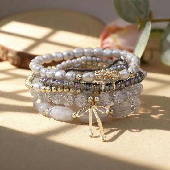 1 Set Bohemian Beaded Bracelets for Women Bow Knot Charm Holiday Bracelets Stackable Stretch Bracelets for Beach Summer Vacation Party