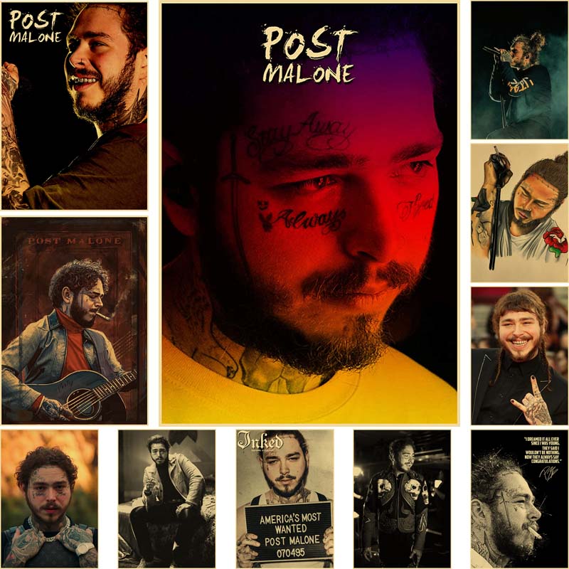 

Home Decor Post Malone Poster Hip Hop Rap Singer Kraft Paper Retro Posters HD Prints Photo Bar Hotel Cafe Wall Art Decor Mural