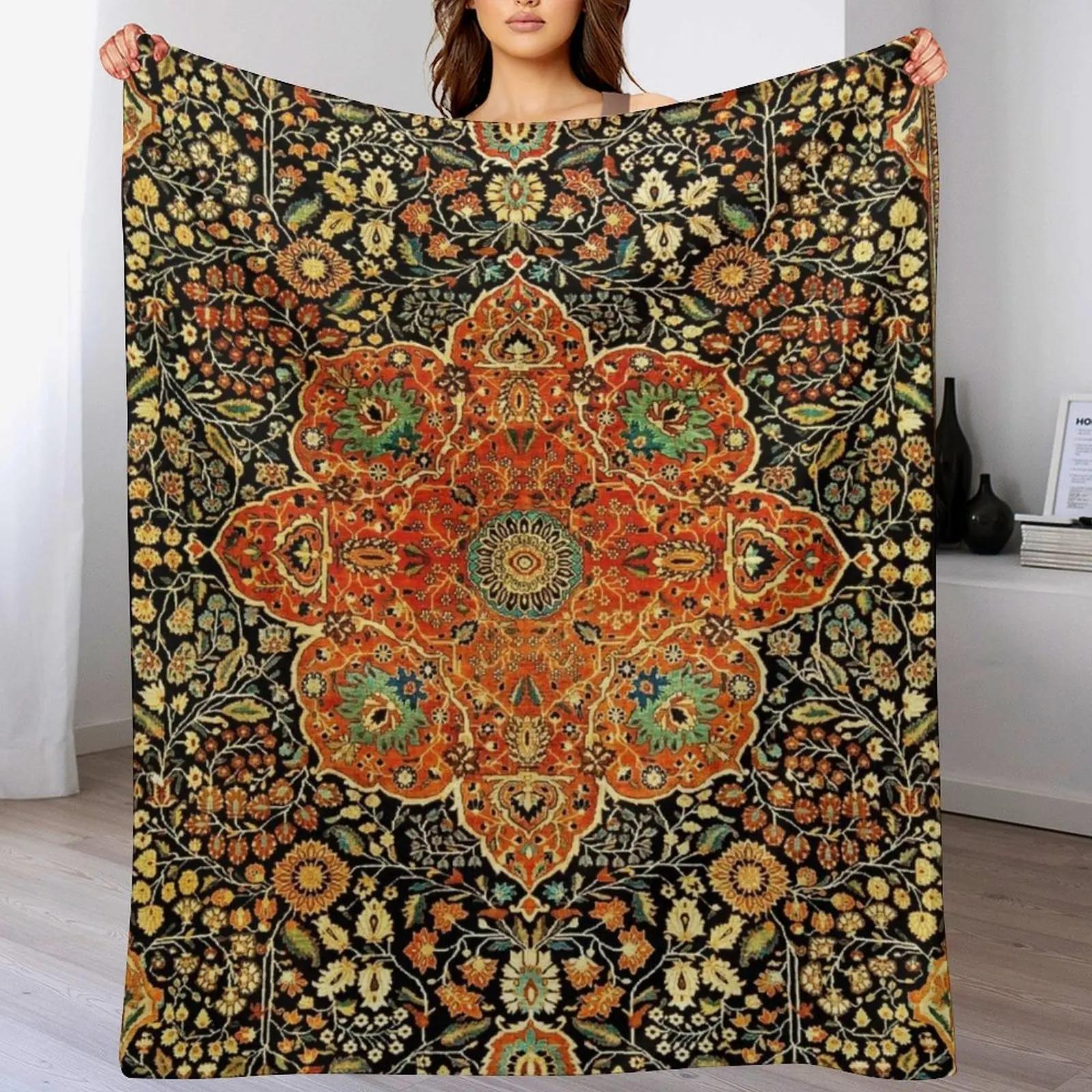 Antique Persian Mohtashem Kashan Rug Print Throw Blanket Stylish Couch Blanket for Home Living Room 102x76cm(40x30in)