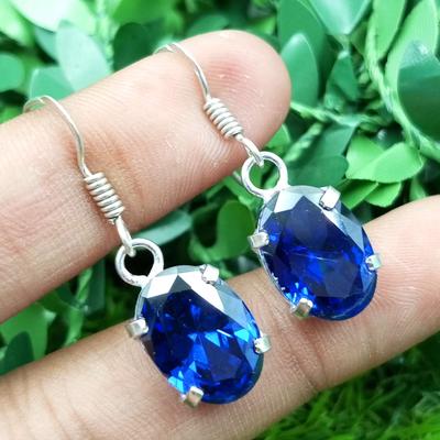 Blue Topaz Gemstone 925 Sterling Silver Plated Women Prong Earrings Jewelry PQY-IJ3006