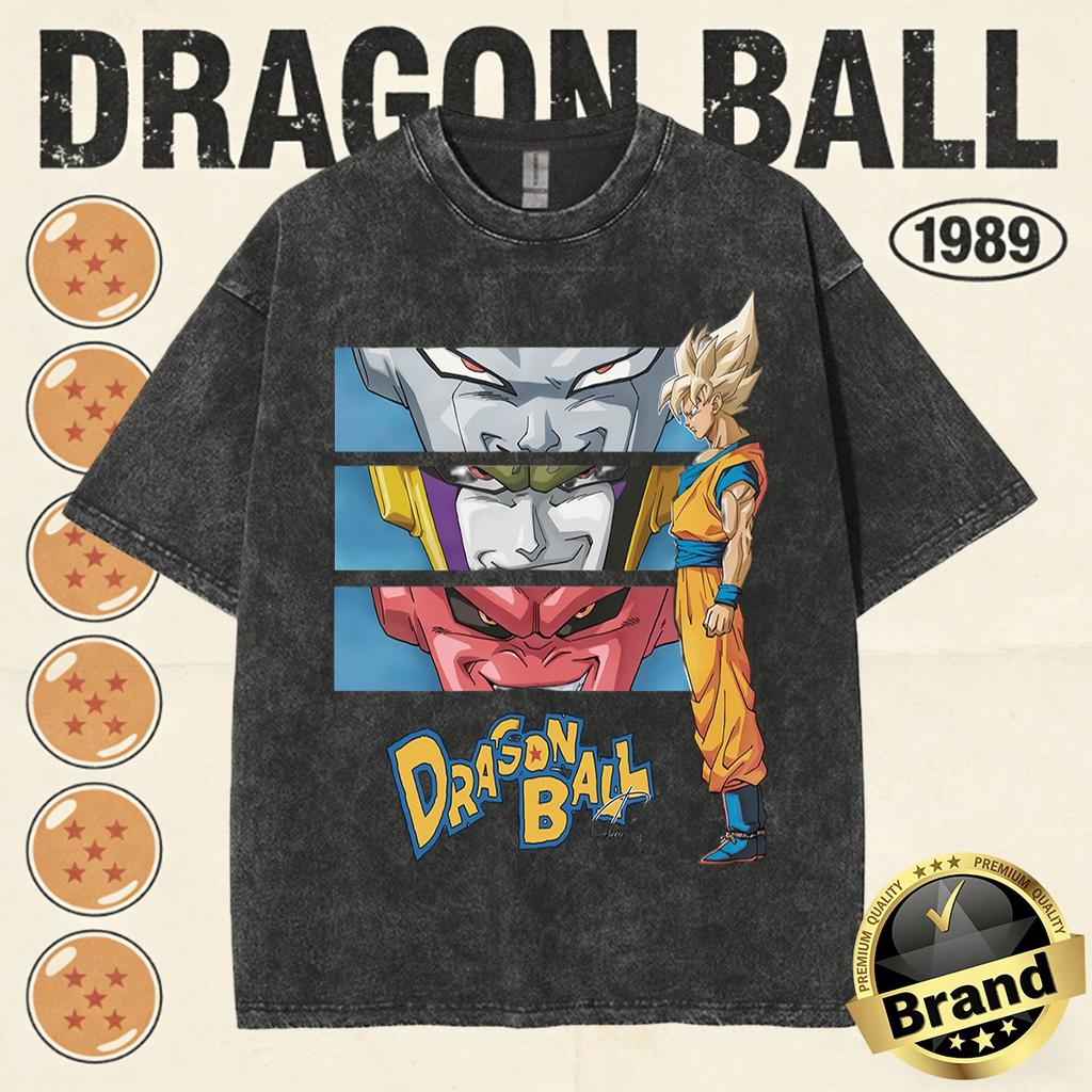 Summer Fashion Dragon Ball Vintage T-Shirt Men 100%Cotton Washed Retro Tops Print Heavyweight Oversized Family Matching Tee