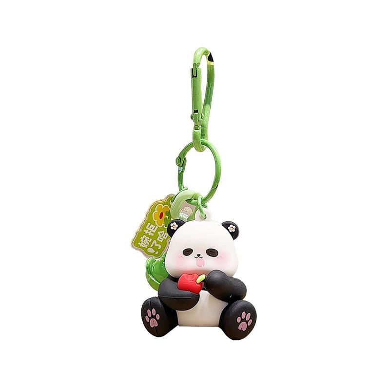 Charming Panda Fluffy Keychain Fun Zoo Character Keyring Colorful Resin Material Design