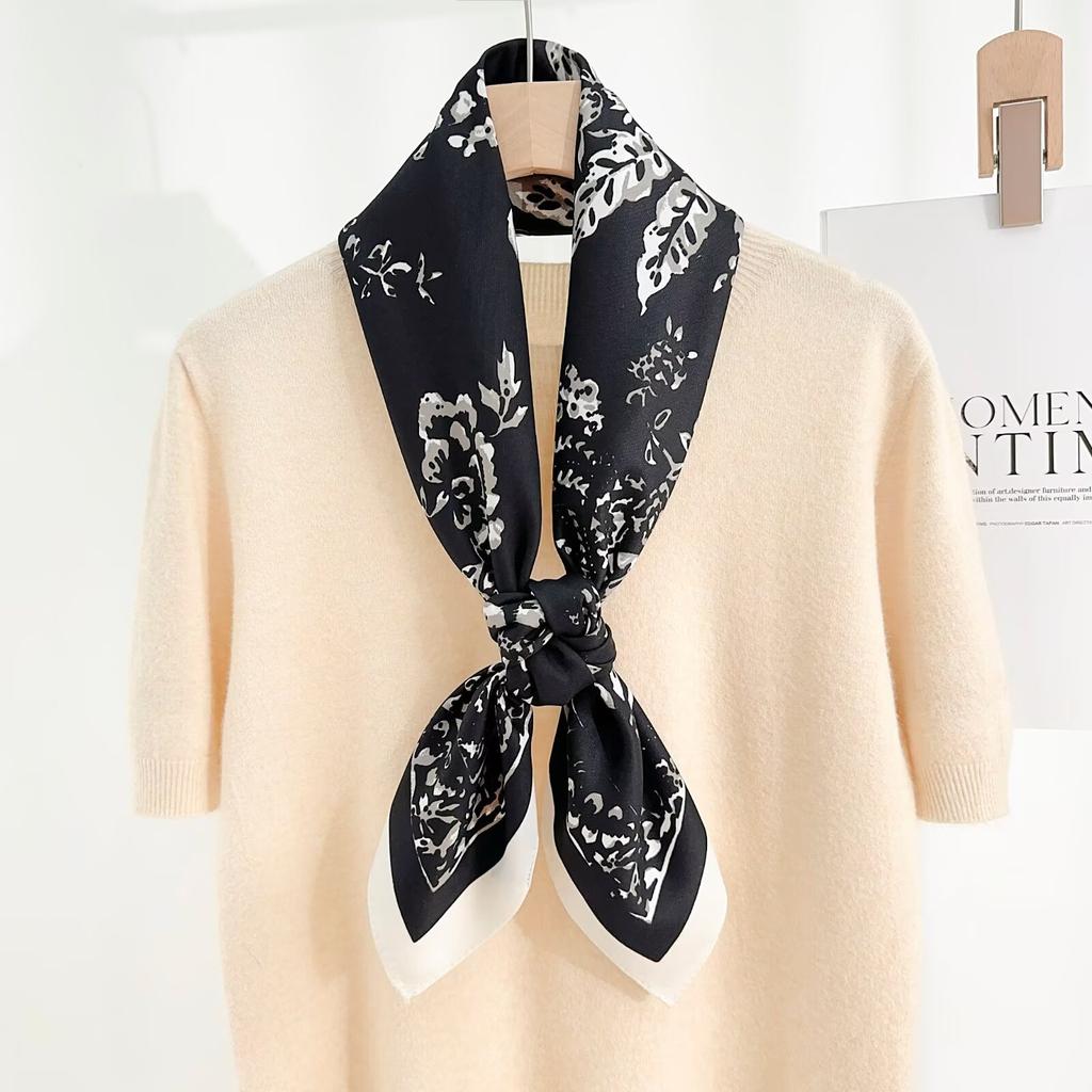 New printed twill square scarves: versatile scarves for travel and the workplace, including professional neckerchiefs