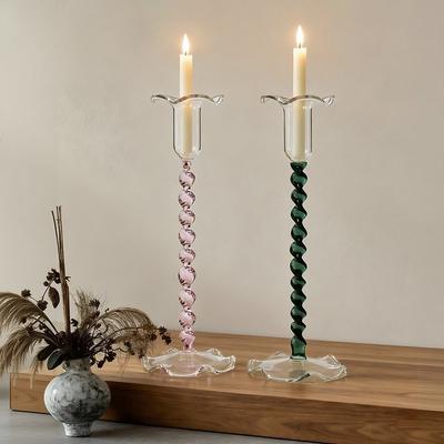 European Style Flower Bud High Footed Candle Holder, Retro Color Spiral Candle Holder, Wedding Home Creative Desktop Decoration