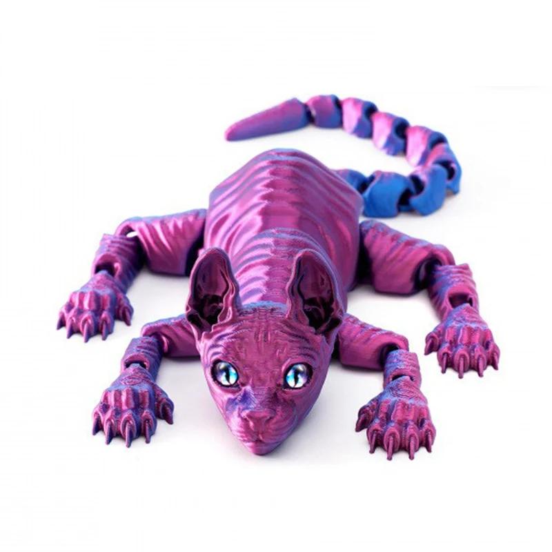 3D Printed Sphynx Cat Animals Toy Realistic Hairless Figurine Articulated Cat Fidget Toy Desktop Decorations Stress Relief Toy