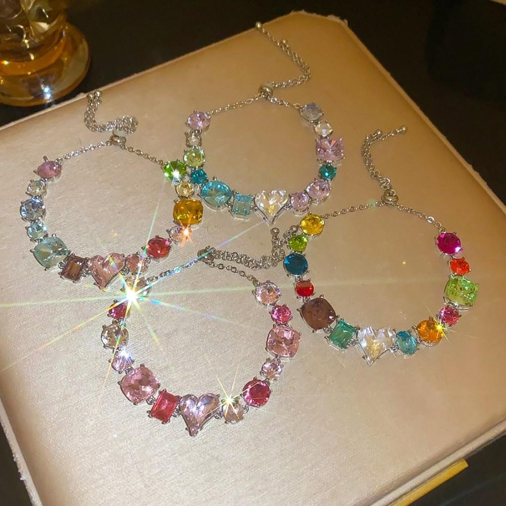 Square Round Colorful Rhinestone Bangle Jewelry Accessories Women's Hand Bracelet  Women Girl