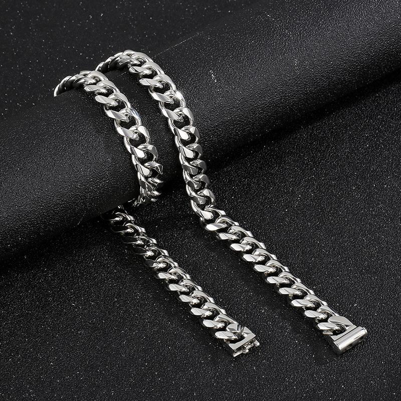 Kalen 10/12/13MM Cuban Chain Heavy Bracelet Shiny Necklace for Men 316L Stainless Steel Gold Color Jewelry Birthday P arty Gift
