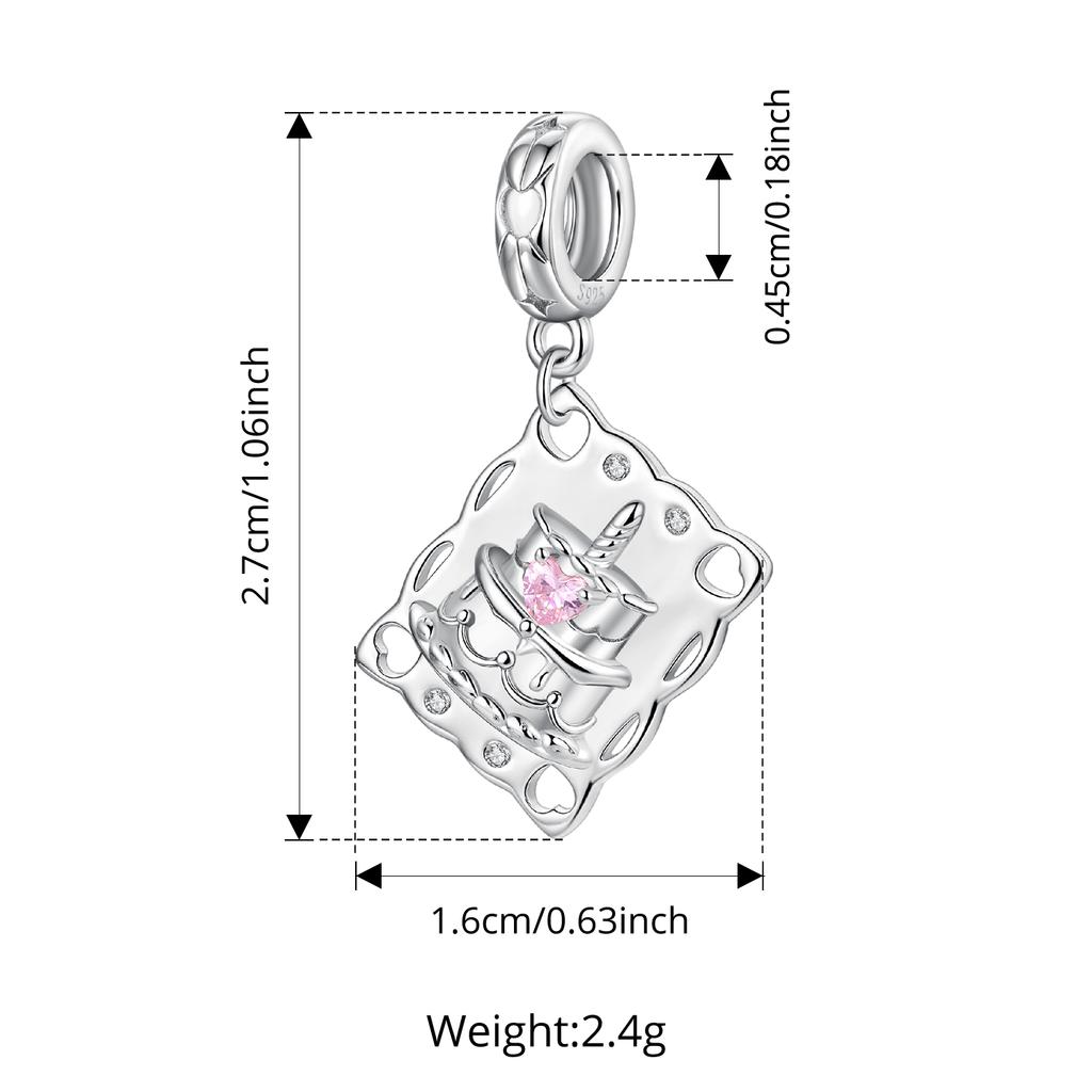 WOSTU 925 Sterling Silver DIY Birthday Charm Beads Hot Air Balloon Pink Bear Princess Dress Carousel Pendant Fit Bracelet Neck