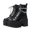 Gothic Black Boots for Women Sexy Chain Chunky Heel Platform Boots Female Punk Style Ankle Boots Zipper