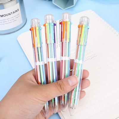 6-Color Transparent Ballpoint Pen - Cute Student Stationery, Multi-Color Medium Oil Pen
