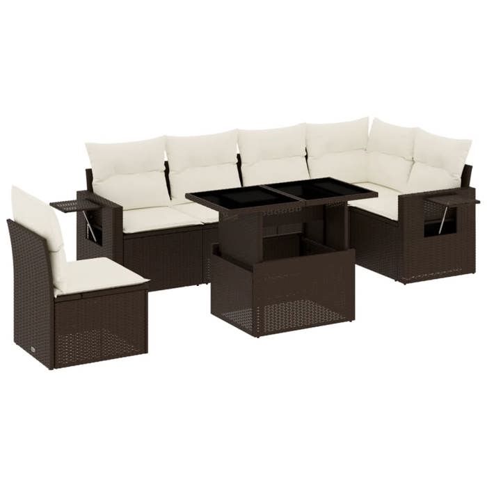 VidaXL Garden Lounge Set with Cushions 7 Pcs Brown Wicker 3267943