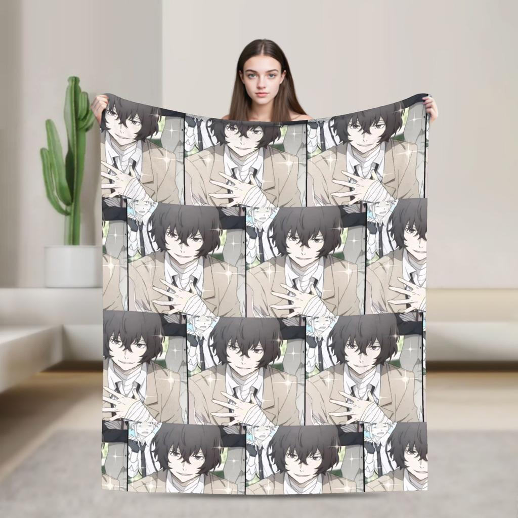 Anime Bungo Stray Dogs Blanket Coral Fleece Plush Print Multi-function Warm Throw Blankets for Sofa Bedroom Bedspreads