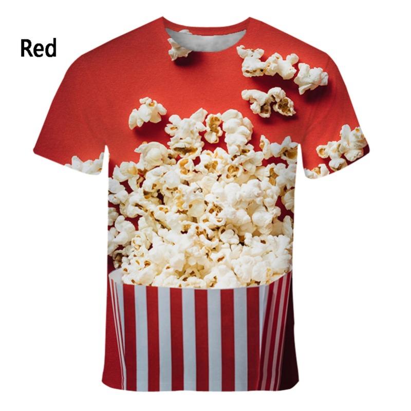 Summer New Men's T-shirt 3D Printed Popcorn Series Comfortable and Trendy Short Sleeve Round Neck Plus Size Top