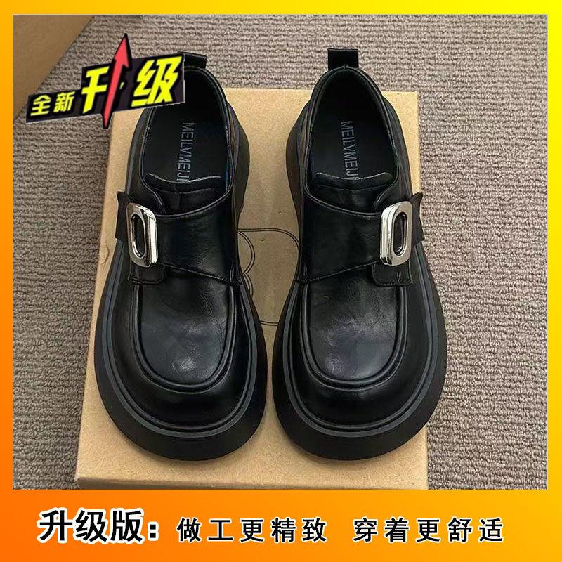 Black thick-soled small leather shoes are all-match single shoes, retro women's new spring and autumn models