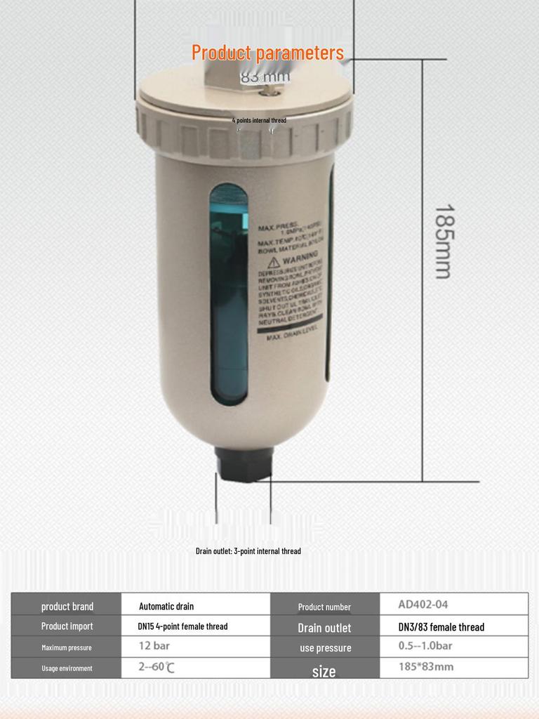 SMC Typ 402 Filtr vzduchového kompresoru a odlučovač oleje a vody s automatickým vypouštěním (AD402-04)