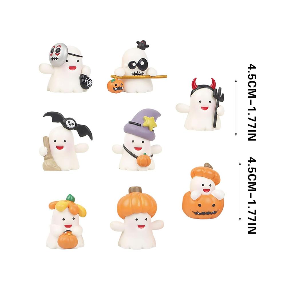 8 Stück Halloween Miniaturfiguren Cartoon Niedlich Teufel Geist Kürbis Mikro Ornamente Set Festival Party Heimdekoration Handwerk