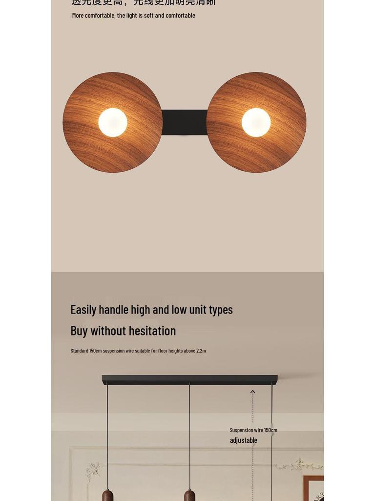 Walnut Finish Pendant Light - Wabi-Sabi Style for Restaurants, Bars, and Homes