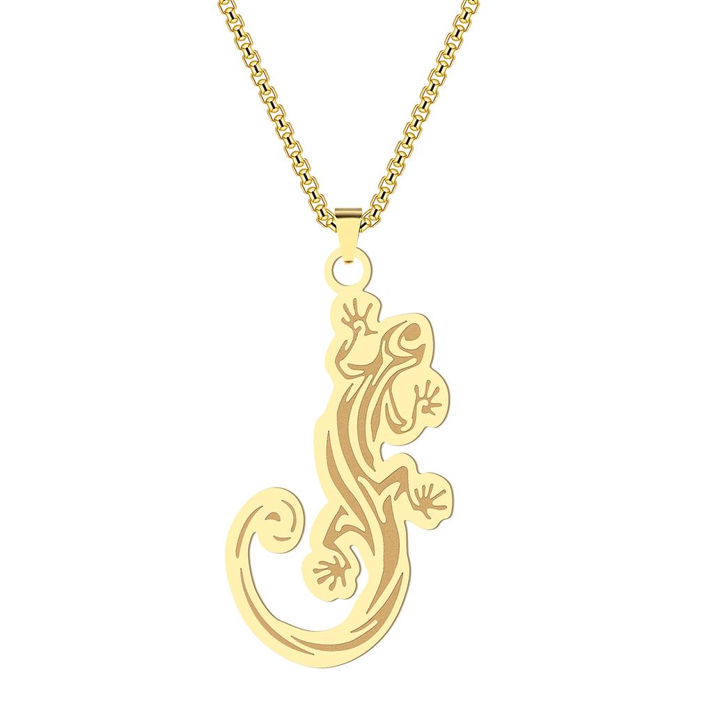 Kinitial Stainless Steel Animal Gecko Lizard Pendant Necklace for Women Chain Choker Necklaces Statement Jewelry Gift Colar
