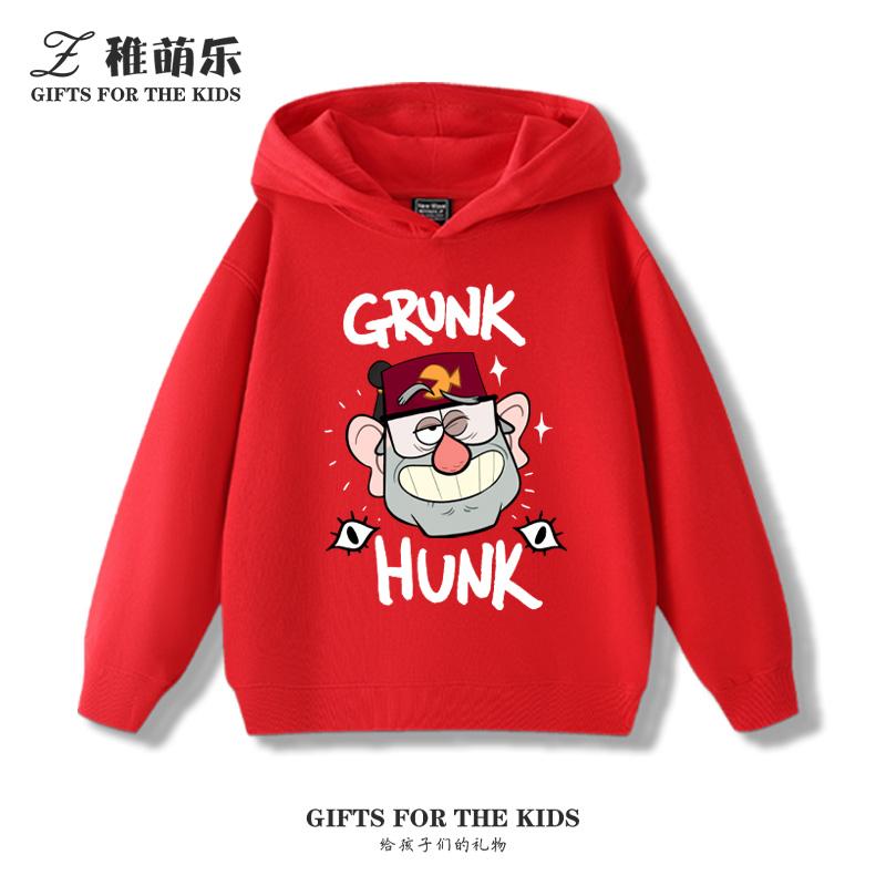 Gravity Falls Anime Fun Hooded Sweatshirt Boys Girls Children's Fall and Winter Padded Cute Casual Trend Warm Long Sleeve Top