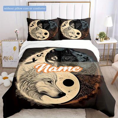 Yin Yang Tai Chi Wolf Duvet Cover Soft Bedding Set For Bedroomdorm Personalized Name Threepiece Set 1 Duvet Cover And 2 Pillowcases Perfect Gift For