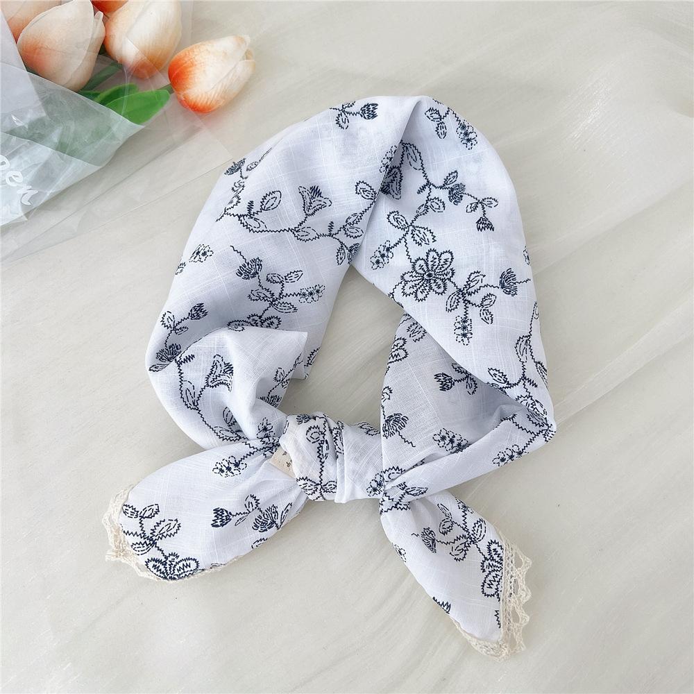 French retro cotton flower small scarf headband women's pure cotton thin bag head small scarf decorative square scarf headscarf