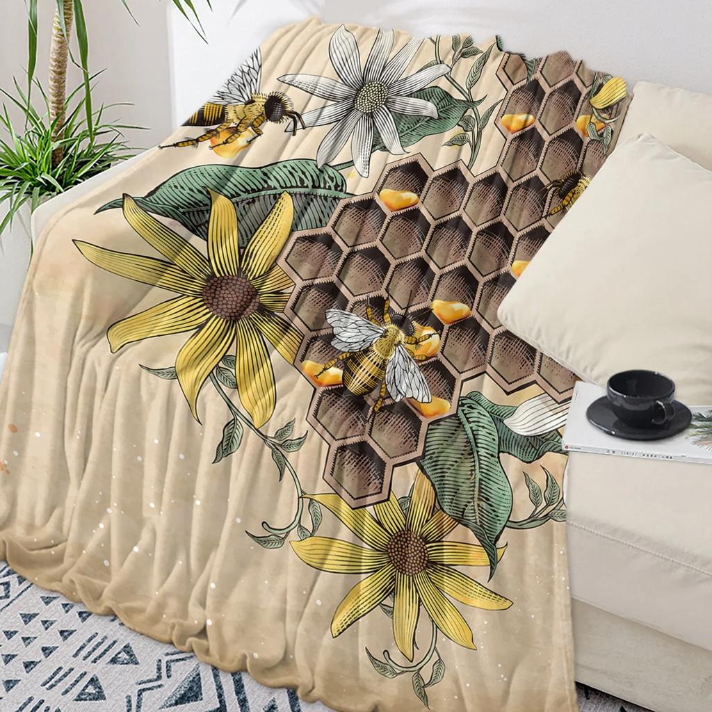 Idyllic Sunflower Bee Throw Blanket Soft Warm Plush Perfect for Travel Camping Picnic Home Decor