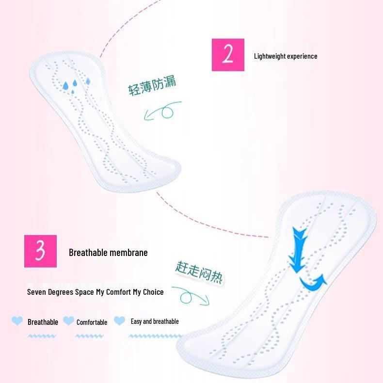 Seven Degrees Space Ultra-Thin Cotton Soft Sanitary Napkin Mini Liners, Ice Sensation, 155mm, 18 Pieces