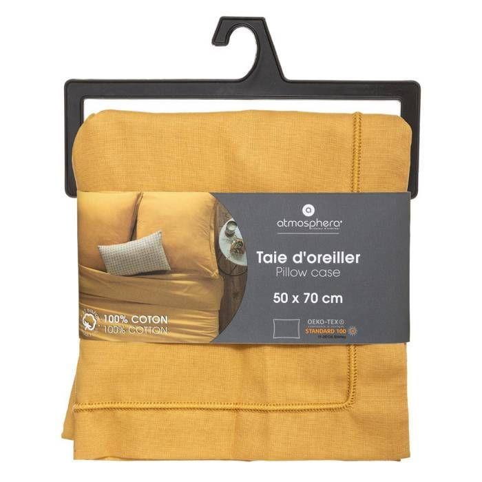 Taie d'oreiller "Carina" coton jaune moutarde 50x70cm - Atmosphera createur d'interieur