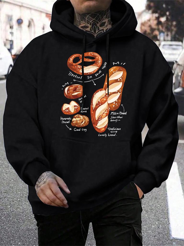 Delicious And Rich Alkaline Bread Print Male Hoodie Casual Soft Streetwear Pocket Fleece Hoody Hip Hop Multicolor Mens Pullover