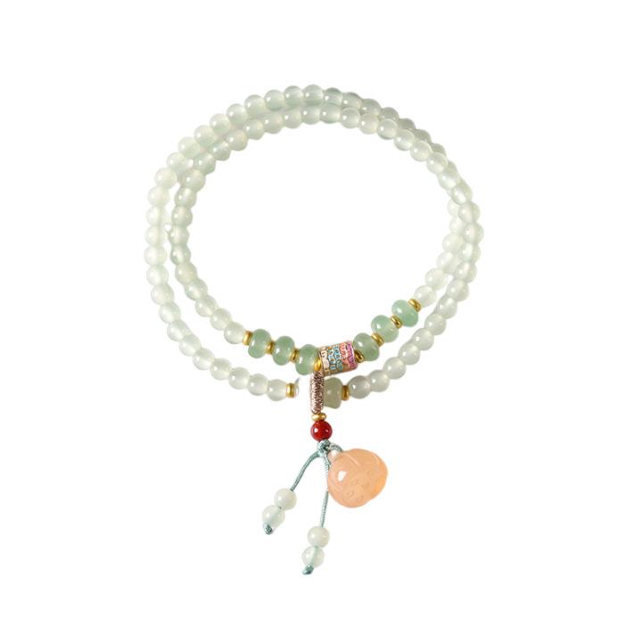 Artistic and fresh, new Chinese style, jade green glass lotus pod double-ring fine layered bracelet for women, elegant and high-end